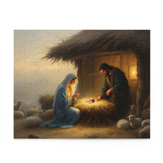 SARSARI Born in a Barn Nativity Jigsaw Puzzle Games (120, 252, 500 pieces) for Adults | Educational Brain Toys | Holiday Religious Gift for Family