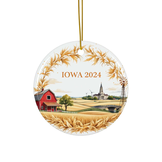 2024 Golden IOWA State Ceramic Ornament - Unique Artist-Designed Circle Bauble (3mm) | | Year-Round Gift for Home Decor, Collectors & Travel Enthusiasts