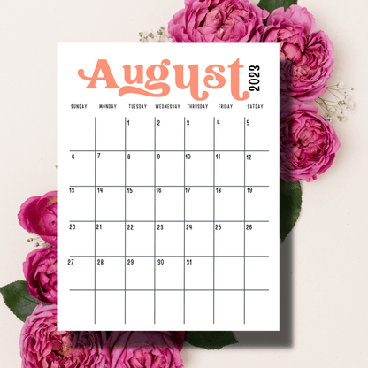 Plan Ahead with Free A4 Blank Cute Minimalist 2023 August Monthly Calendar for Teachers 8.5x11- Sarsari Creations - Month at A glance | Available in A4 | Digital Printable Instant PDF Download