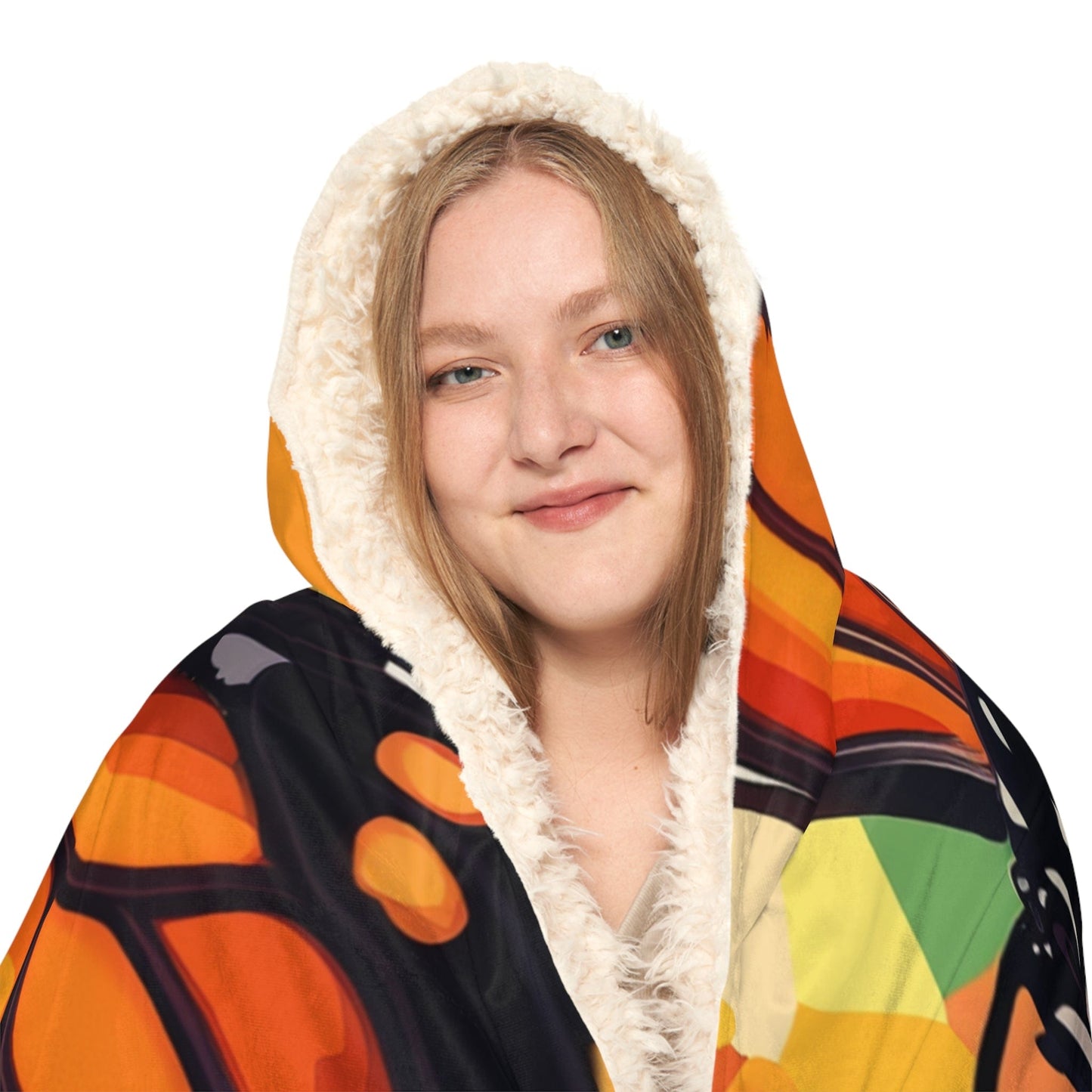 Soft Hooded Blanket Monarch Butterfly (203 x 140 cm) with Custom Name - Oversized Wearable Blanket for Women