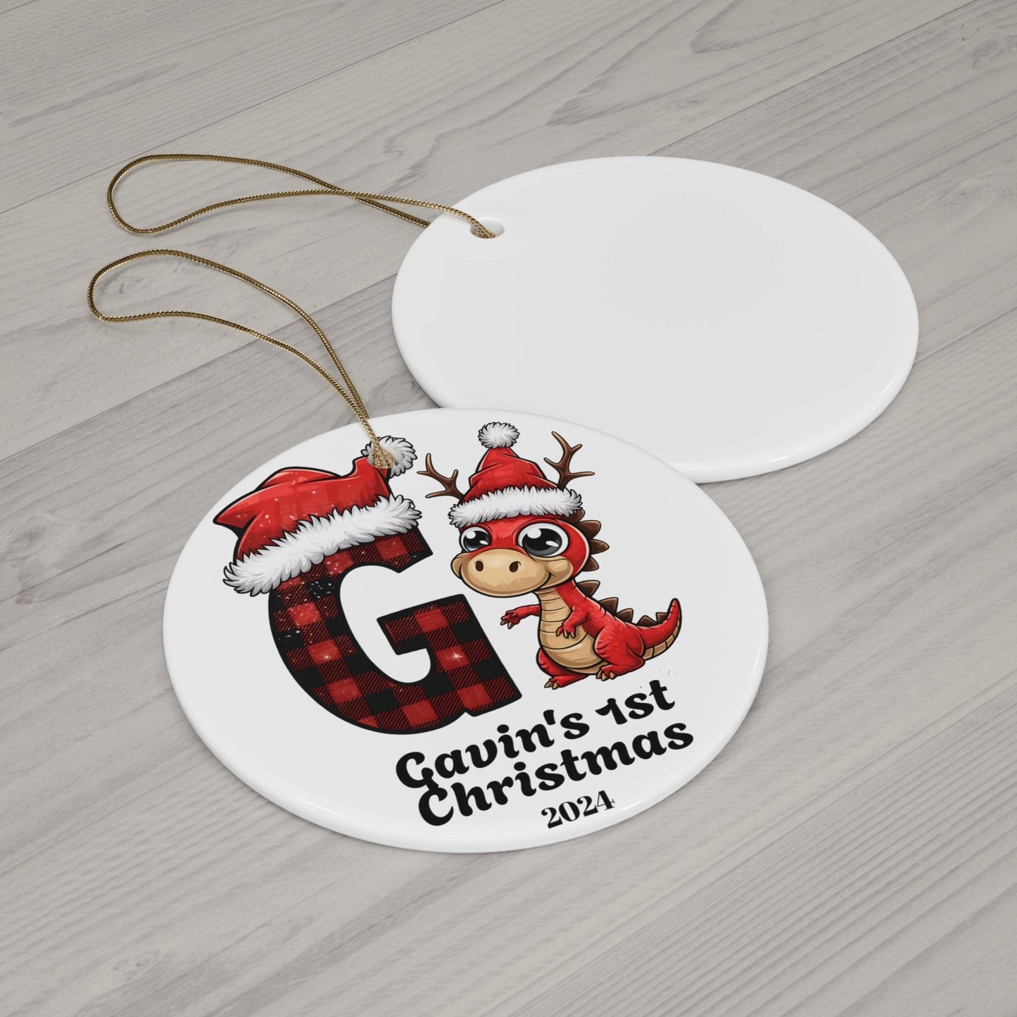 Letter G Initial Monogram Alphabet Custom Flat Circle Ceramic Ornament 2024 3mm | Hanging Ornament Gift for Baby's First Christmas