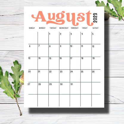 Plan Ahead with Free A4 Blank Cute Minimalist 2023 August Monthly Calendar for Teachers 8.5x11- Sarsari Creations - Month at A glance | Available in A4 | Digital Printable Instant PDF Download