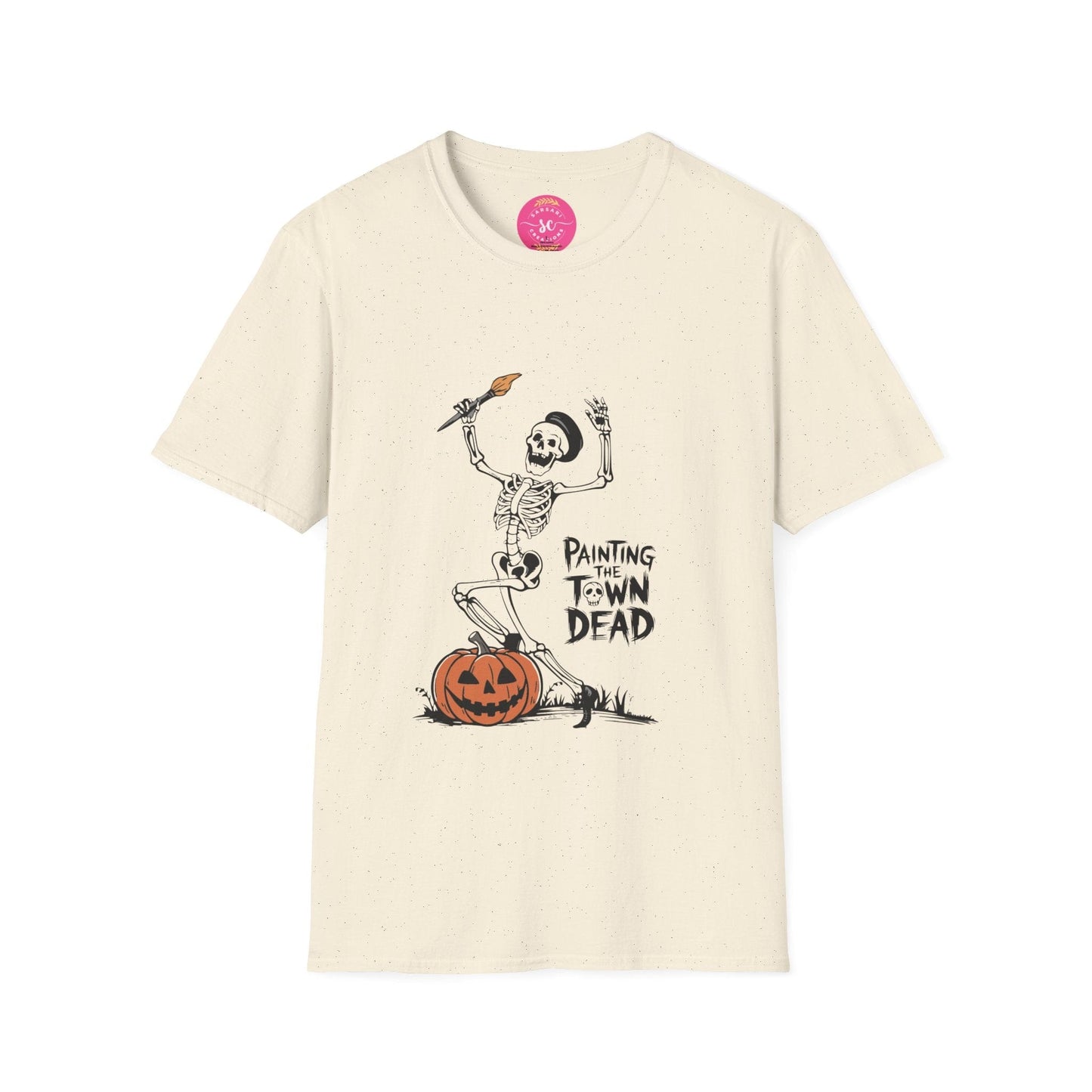 Trendy Skeleton Painter Halloween Party Classic Fit Print Tee Shirt for Women/Men S-3XL - Natural/White #G6400