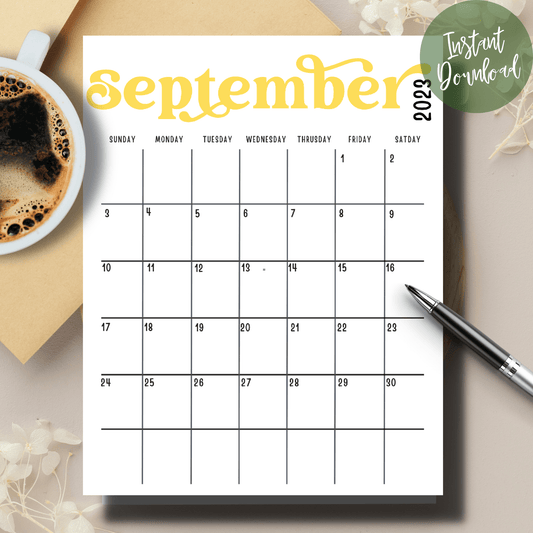 Plan Ahead with Free Cute Minimalist Printable A4 Blank 2023 September Monthly Calendar for Teachers - Sarsari Creations - Month at A Glance | Available in A4 | Digital Printable Instant PDF Download