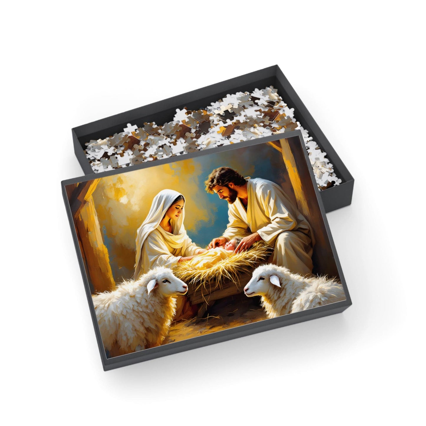 SARSARI The Nativity Puzzle (252, 500 and 1000 pieces) | Oil Painting of Jesus, Mary and Joseph | Holiday Religious Gift for Family