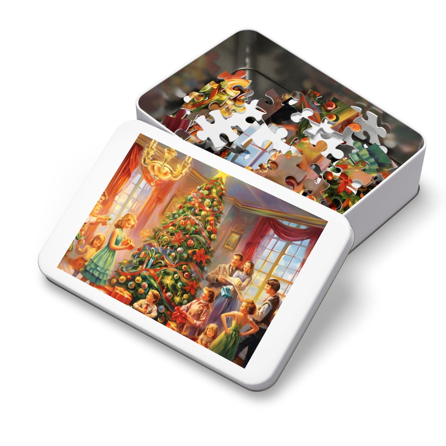 Modern Christmas Jigsaw Puzzle (1000 Pieces):Oil-Painted Home Party Scene | Custom Sizes (110-1000 Pieces) | Challenging Festive Activity | Ideal Holiday Gift | Brain Teasing Game for Kids & Adults