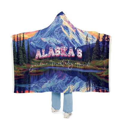 Alaska's Grandeur Fleece Sherpa Hoodie (203 x 140 cm) with Custom Name - Large Wearable Blanket for Her - Stained Glass Effect