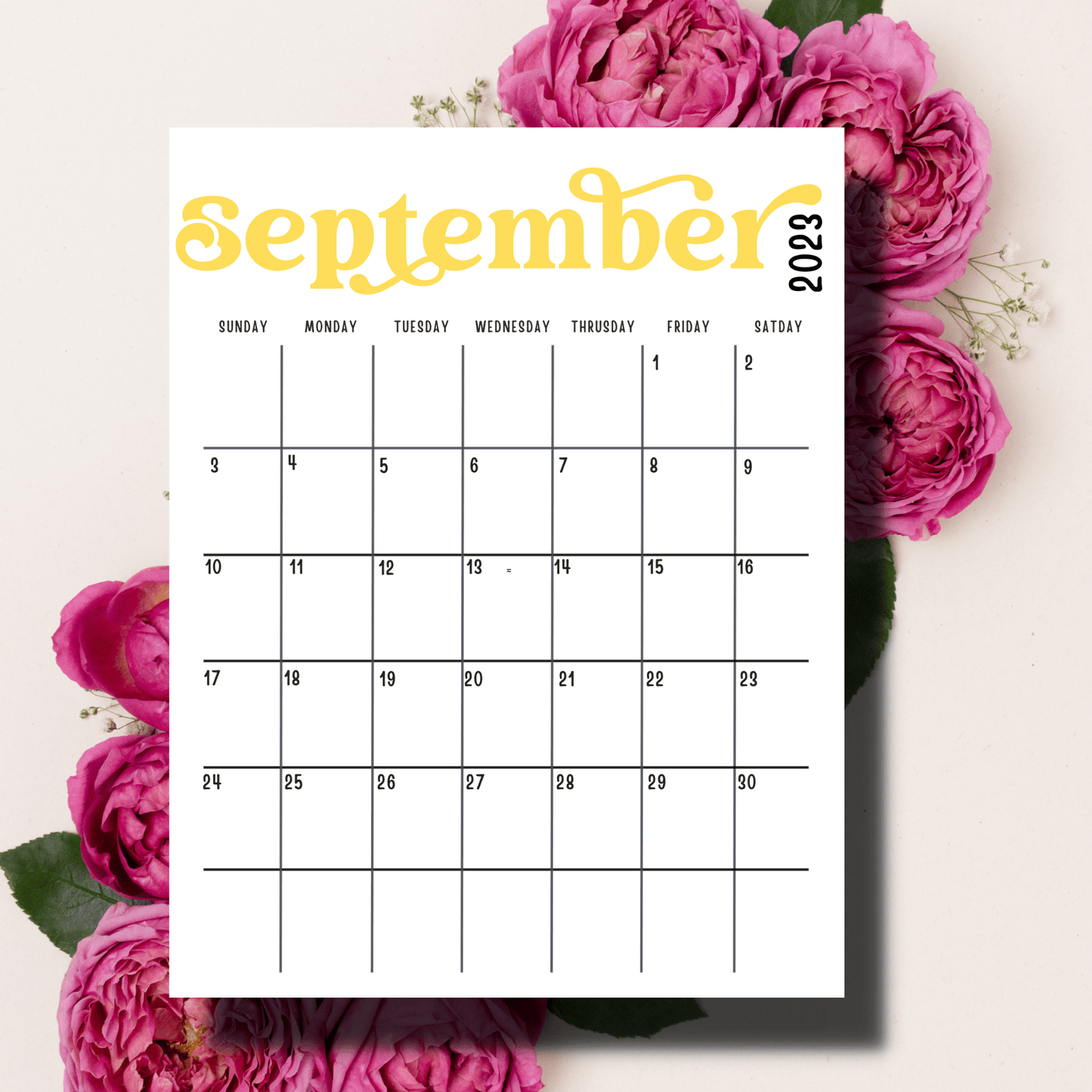 Plan Ahead with Free Cute Minimalist Printable A4 Blank 2023 September Monthly Calendar for Teachers - Sarsari Creations - Month at A Glance | Available in A4 | Digital Printable Instant PDF Download