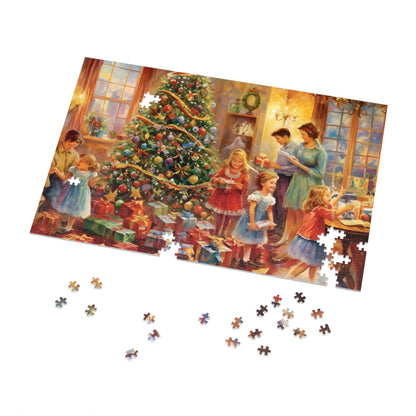 Christmas Tree Jigsaw Puzzle 1000 Piece: Family Putting Gifts Around Christmas Tree |Custom Sizes (110-1000) | Hardest Jigsaw Puzzles| Limited Edition Festive Gift | Stress-Relieving Activity for Kids & Adults