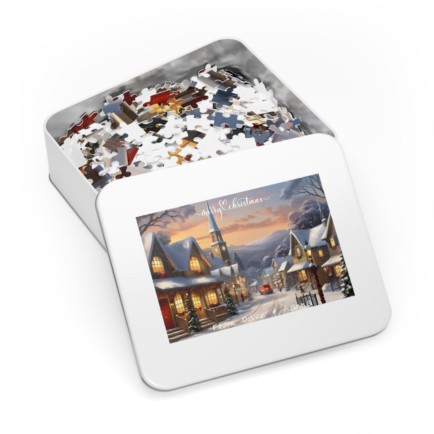 Customized Jigsaw Puzzle Gift 1000 Pieces: Snowy Village | Custom Text with Sizes (110-1000 Pieces) | Challenging Puzzle | Ideal Gift | Educational Family Activity