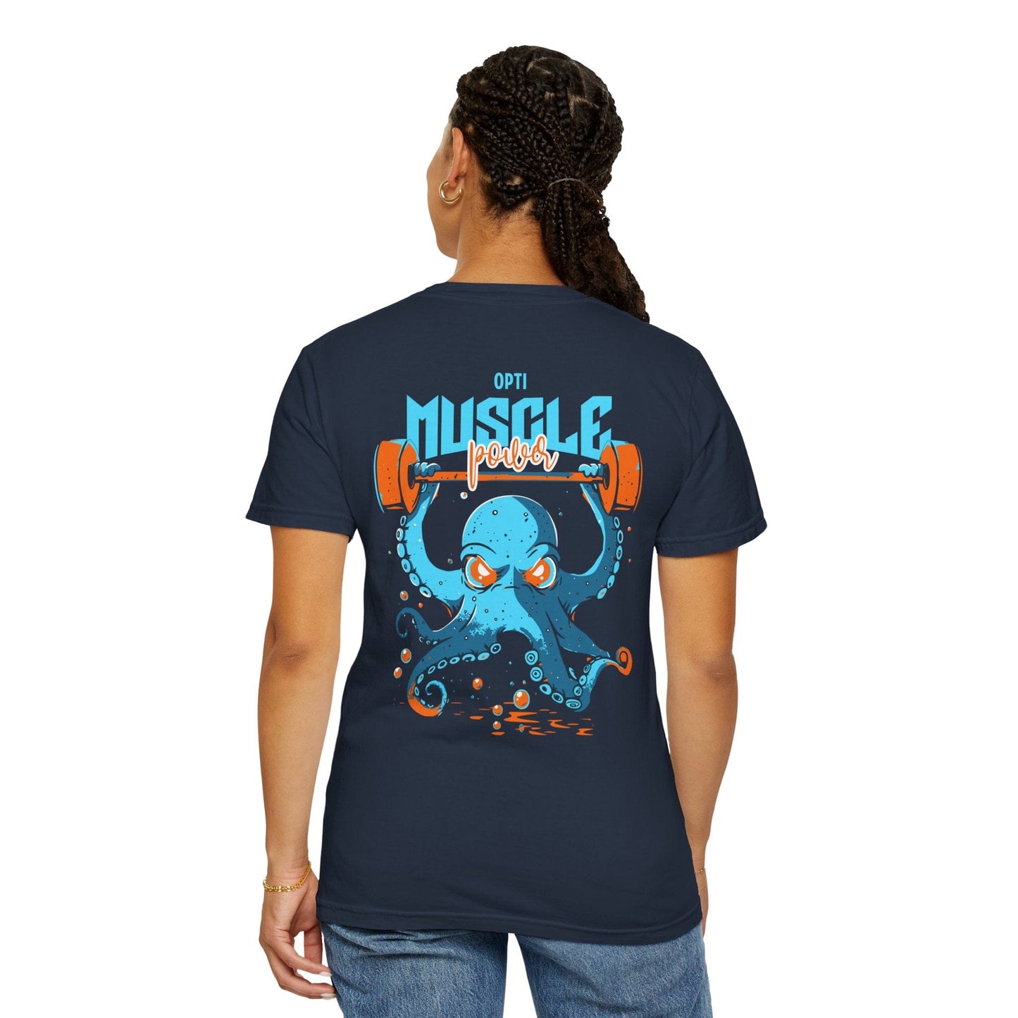 Funny Octopus Gym Cotton Back Graphic T-shirts Oversized Unisex - Black/Navy, Trendy Workout Shirt