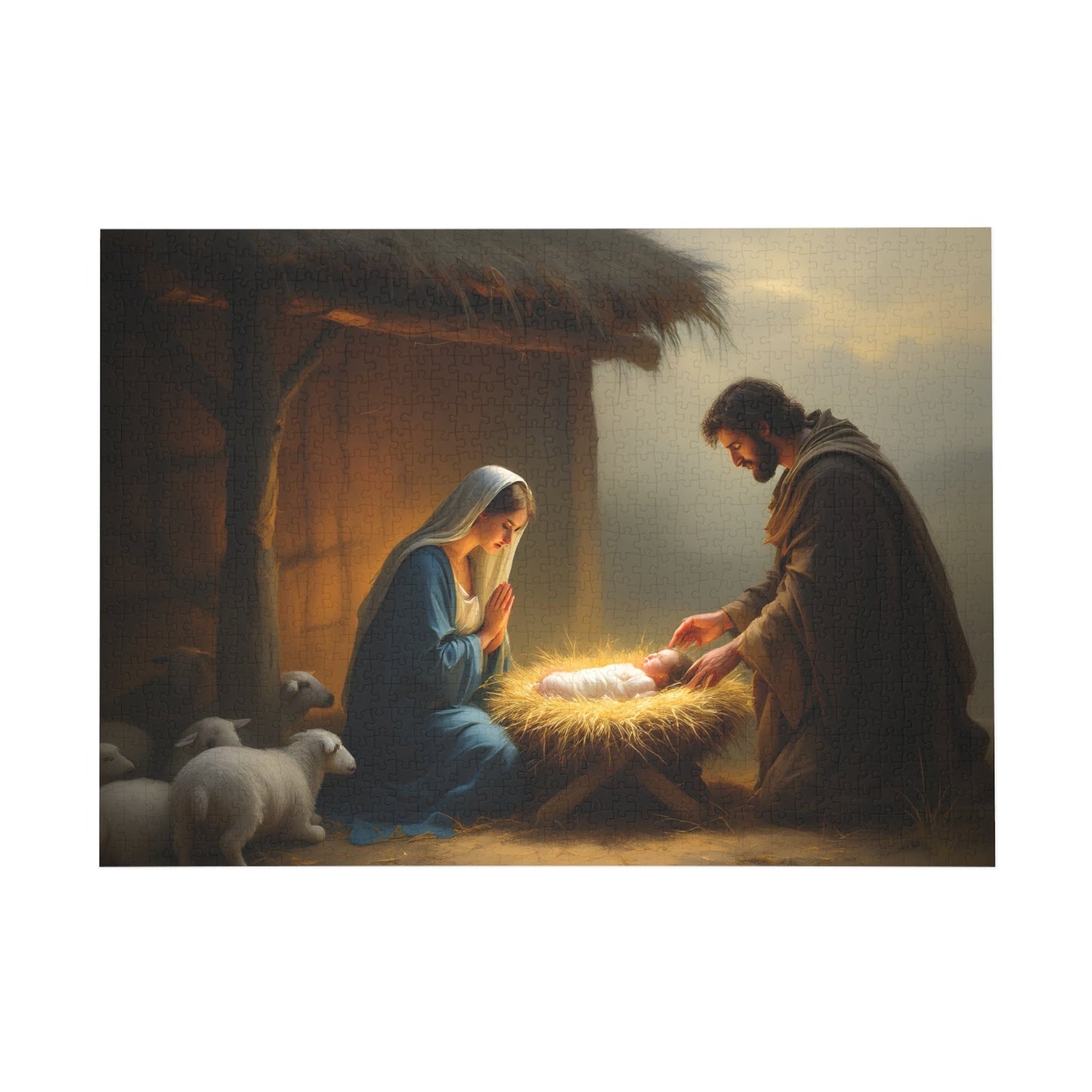 SARSARI Nativity in a Manger Jigsaw Puzzle (252, 500 and 1000 pieces) for Teens & Adult | Christmas Jesus Puzzle | Holiday Religious Gift for Family