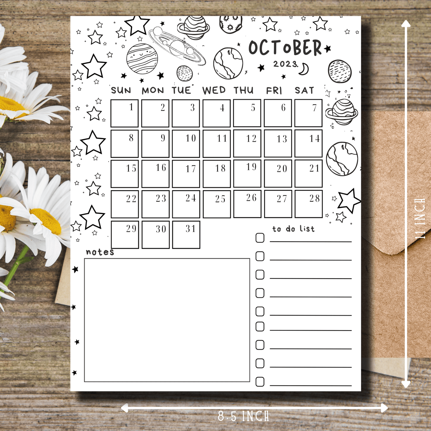 Digital Download of Kidcore-Themed Star and Planet Journal Planner for October 2023.