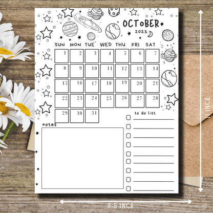 Digital Download of Kidcore-Themed Star and Planet Journal Planner for October 2023.