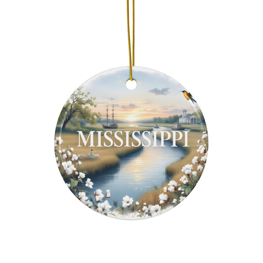 2024 MISSISSIPPI State Ornament - Blue White Ceramic Circle Bauble (3mm) | Unique Artist-Designed Gift for Christmas, Home Decor, Collectors & Travel Enthusiasts