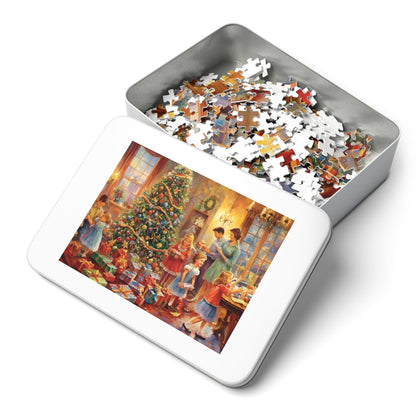 Christmas Tree Jigsaw Puzzle 1000 Piece: Family Putting Gifts Around Christmas Tree |Custom Sizes (110-1000) | Hardest Jigsaw Puzzles| Limited Edition Festive Gift | Stress-Relieving Activity for Kids & Adults