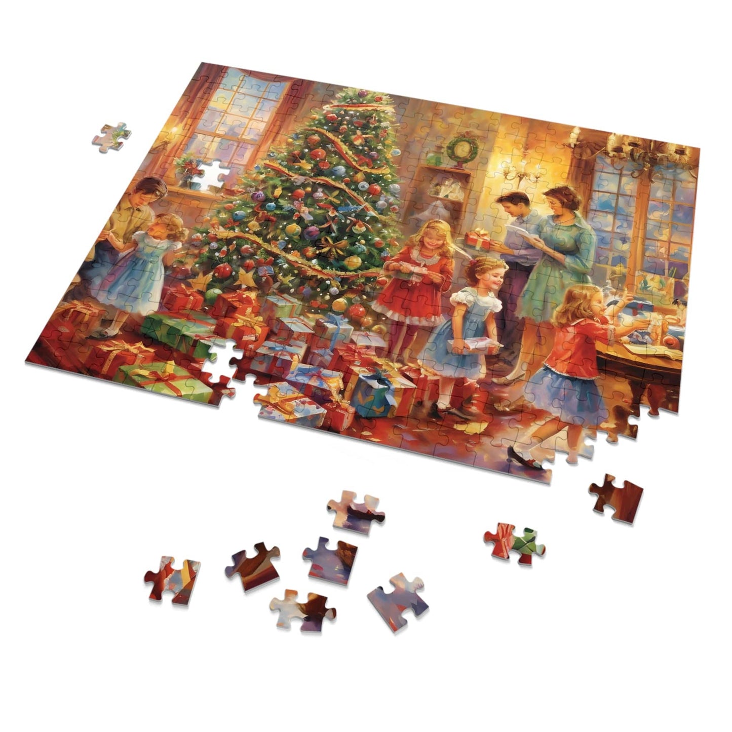 Christmas Tree Jigsaw Puzzle 1000 Piece: Family Putting Gifts Around Christmas Tree |Custom Sizes (110-1000) | Hardest Jigsaw Puzzles| Limited Edition Festive Gift | Stress-Relieving Activity for Kids & Adults