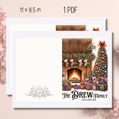 11x8.5 inch print-ready sheet for the Free Printable Christmas Greeting Card 2023, showcasing a family name customization option, ready for creating personalized festive greetings.