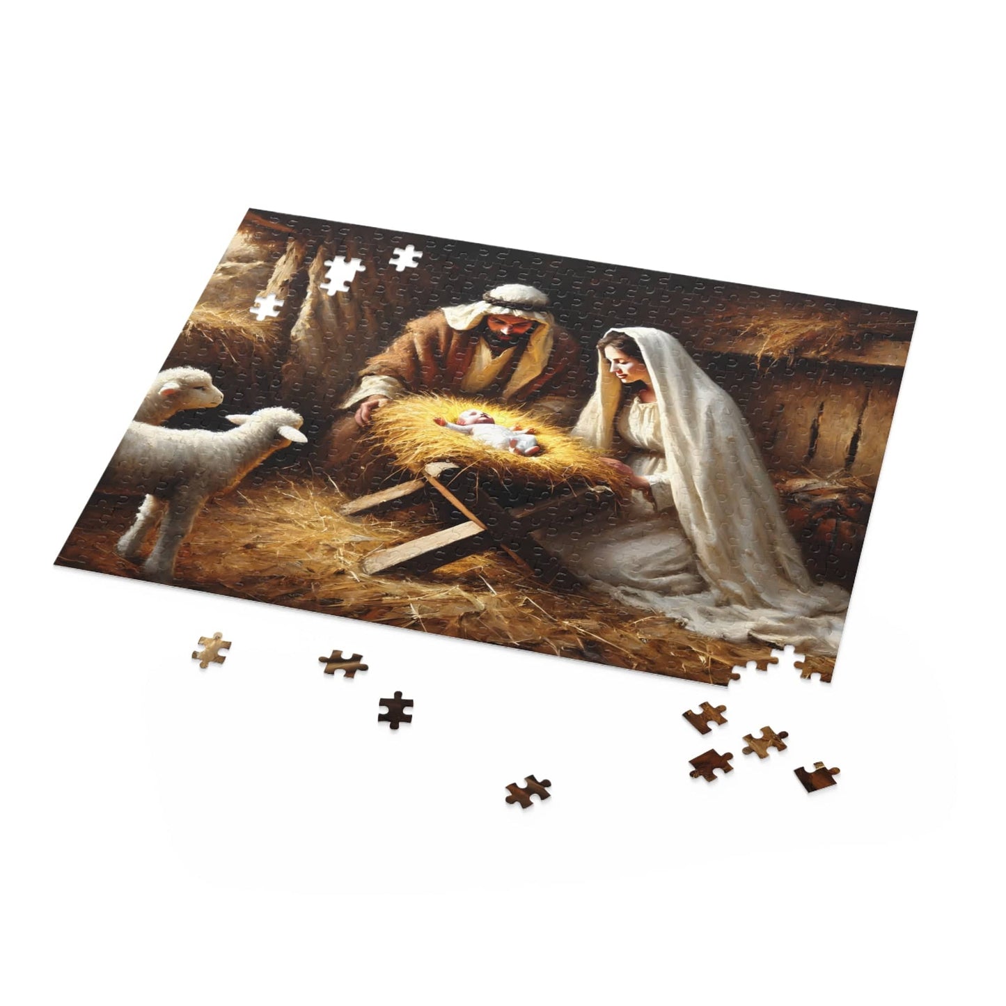 SARSARI Mary & Joseph Looking Down at Baby Jesus Jigsaw Puzzle Games (120, 252, 500 pieces) for Adults | Educational Brain Toys | Holiday Religious Gift for Family