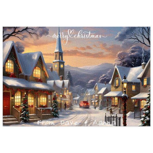 Customized Jigsaw Puzzle Gift 1000 Pieces: Snowy Village | Custom Text with Sizes (110-1000 Pieces) | Challenging Puzzle | Ideal Gift | Educational Family Activity