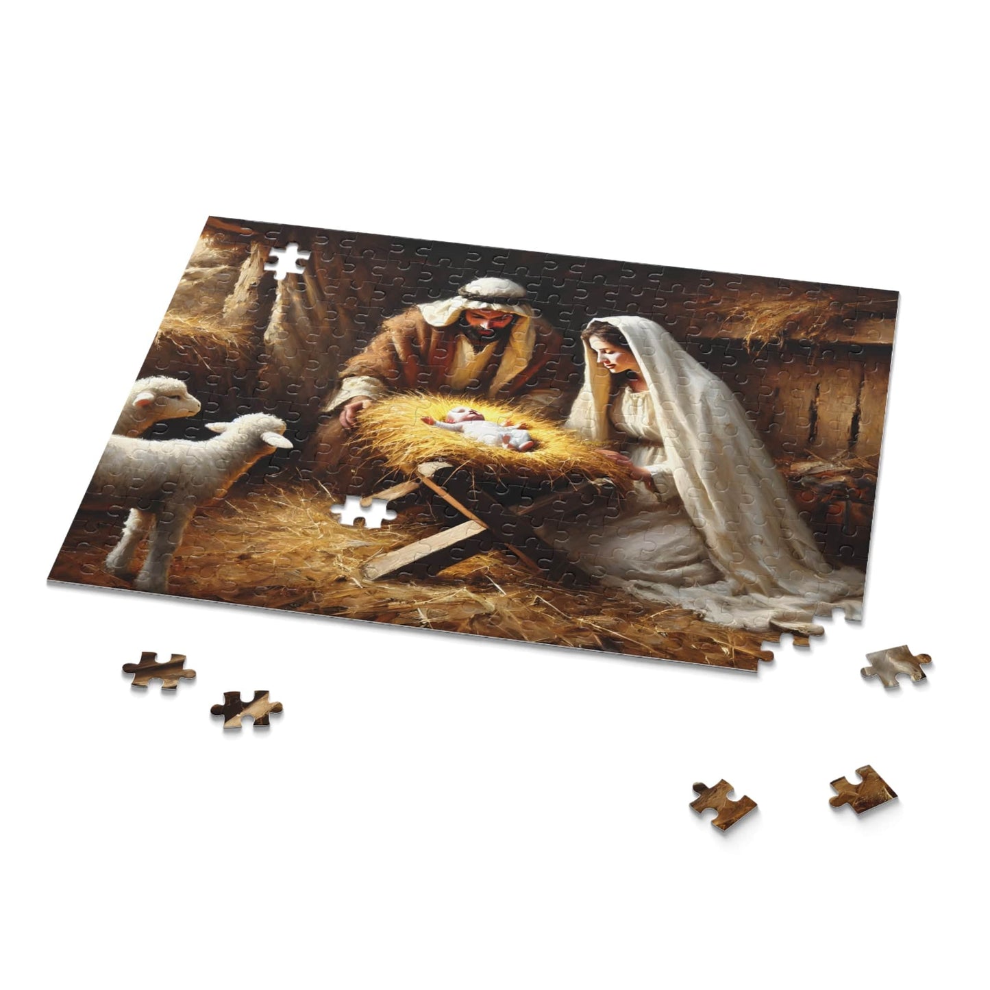 SARSARI Mary & Joseph Looking Down at Baby Jesus Jigsaw Puzzle Games (120, 252, 500 pieces) for Adults | Educational Brain Toys | Holiday Religious Gift for Family