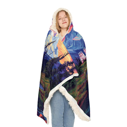 Alaska's Grandeur Fleece Sherpa Hoodie (203 x 140 cm) with Custom Name - Large Wearable Blanket for Her - Stained Glass Effect