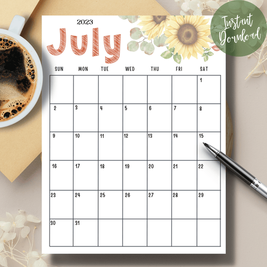 July 2023 Printable Calendar - Free Cute A4 8.5x11 in Size: Engaging Kids' Digital Planner - Instant Download Available in A4 | Download Now | Sarsari Creations