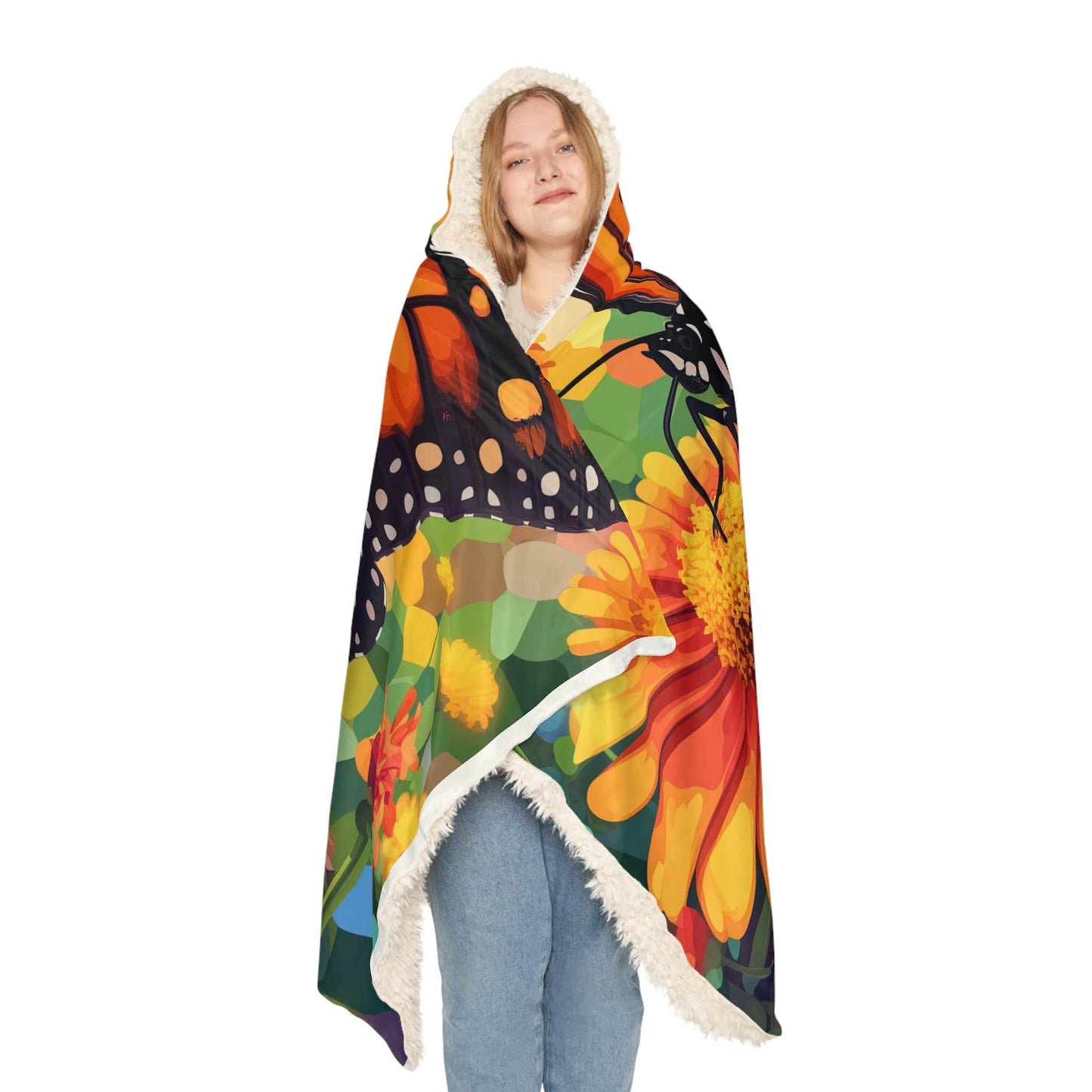 Soft Hooded Blanket Monarch Butterfly (203 x 140 cm) with Custom Name - Oversized Wearable Blanket for Women