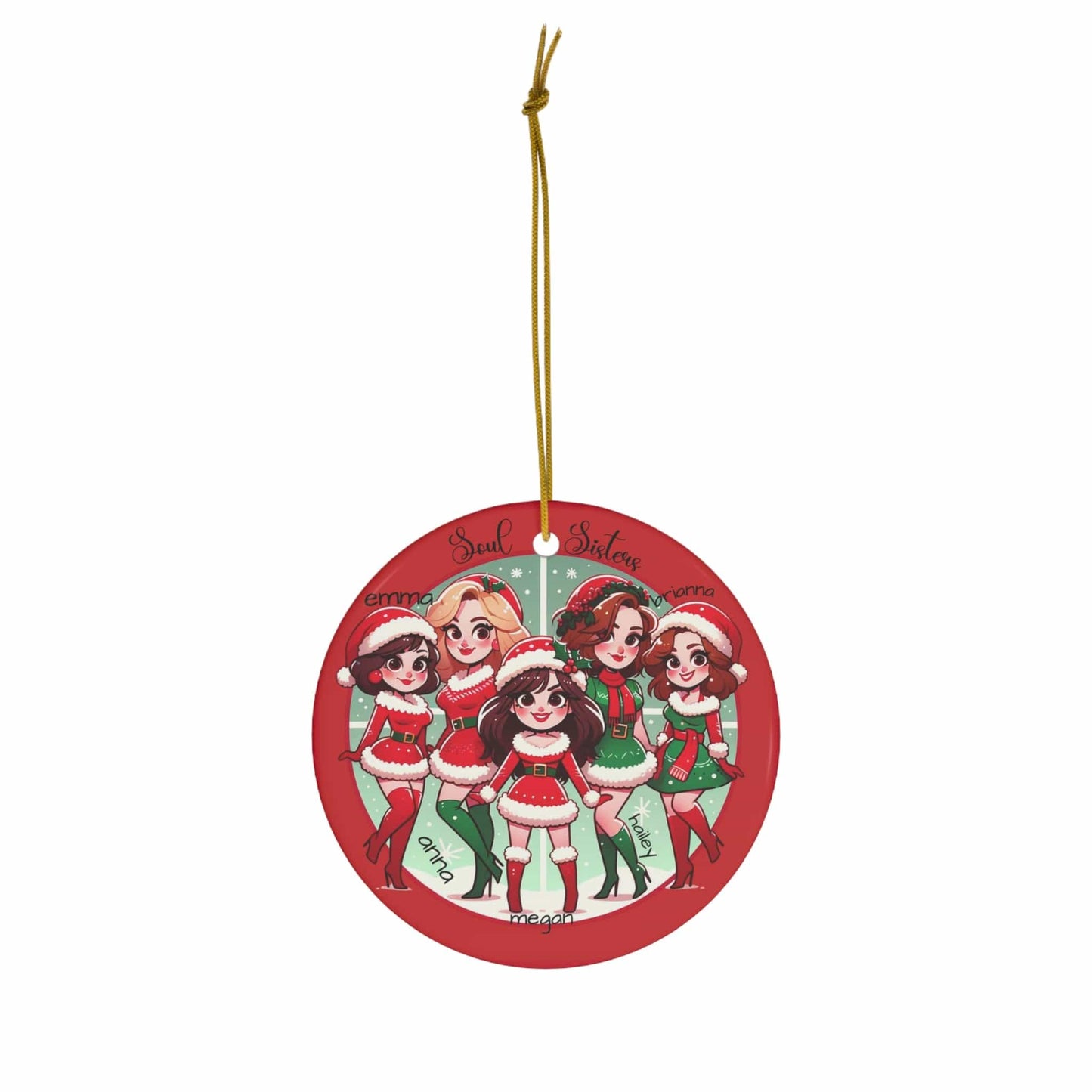 Personalized Christmas Ornaments for Soul Sisters 2023 3mm Round Ceramic (Four Shapes) | Group of Five with Names