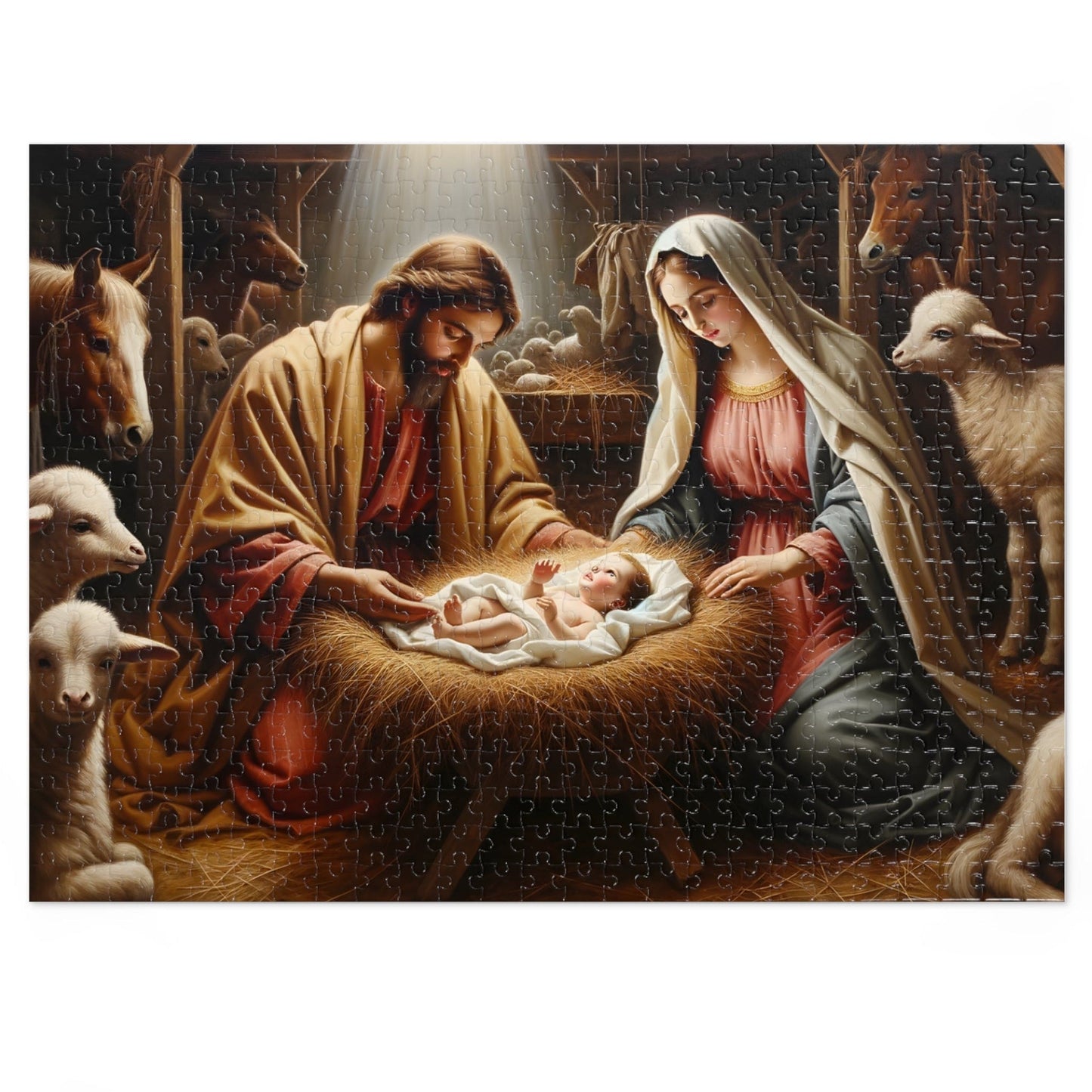 Nativity Scene Jigsaw Puzzles 110, 252, 500, 1000 piece | Oil Painting of Jesus, Mary and Joseph | Limited Edition | DIY Stress Reliever Gift