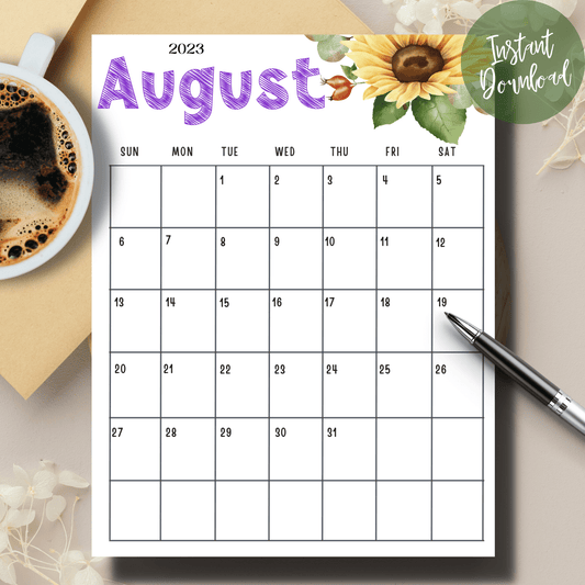 August 2023 Printable Calendar - Free Cute A4 8.5x11 in Size: Engaging Kids' Digital Planner - Instant Download Available in A4 | Download Now | Sarsari Creations