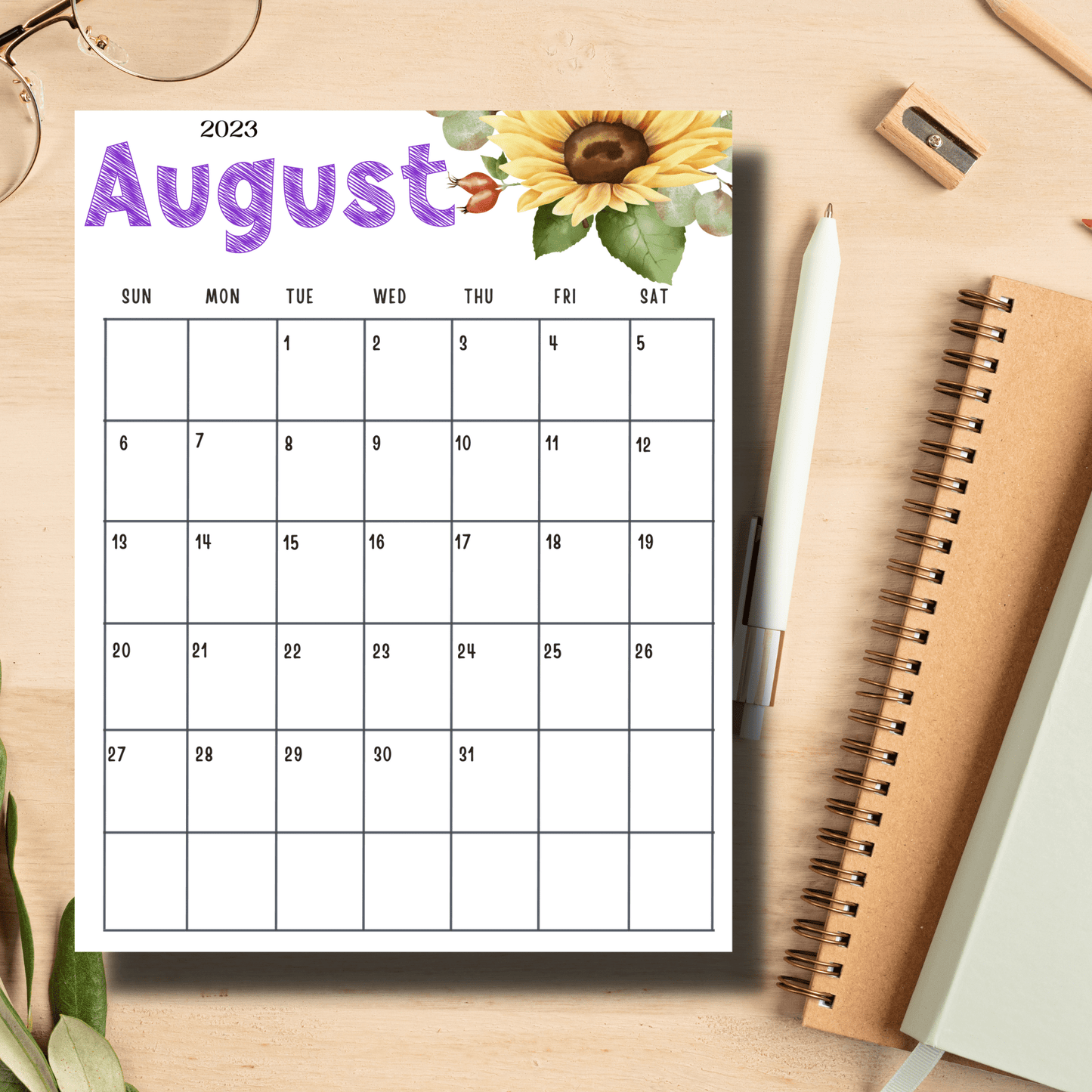 August 2023 Printable Calendar - Free Cute A4 8.5x11 in Size: Engaging Kids' Digital Planner - Instant Download Available in A4 | Download Now | Sarsari Creations