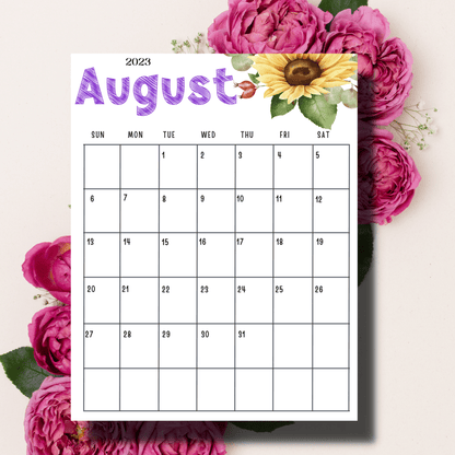 August 2023 Printable Calendar - Free Cute A4 8.5x11 in Size: Engaging Kids' Digital Planner - Instant Download Available in A4 | Download Now | Sarsari Creations