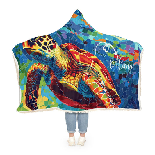 Fleece Soft Hooded Blanket Sea Turtle (203 x 140 cm) with Custom Name - Oversized Wearable Blanket for Women