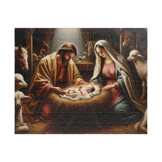 Paper Box Nativity Scene Jigsaw Puzzle 110, 252, 500, 1000 piece | Oil Painting of Jesus, Mary and Joseph | Limited Edition | DIY Stress Reliever Gift