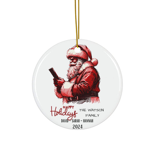 Santa Illustrated Custom Family Names Ornament