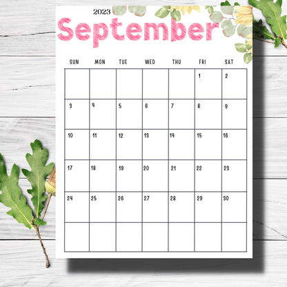 September 2023 Printable Calendar - Free Cute A4 8.5x11 in Size: Engaging Kids' Digital Planner - Instant Download Available in A4 | Download Now | Sarsari Creations