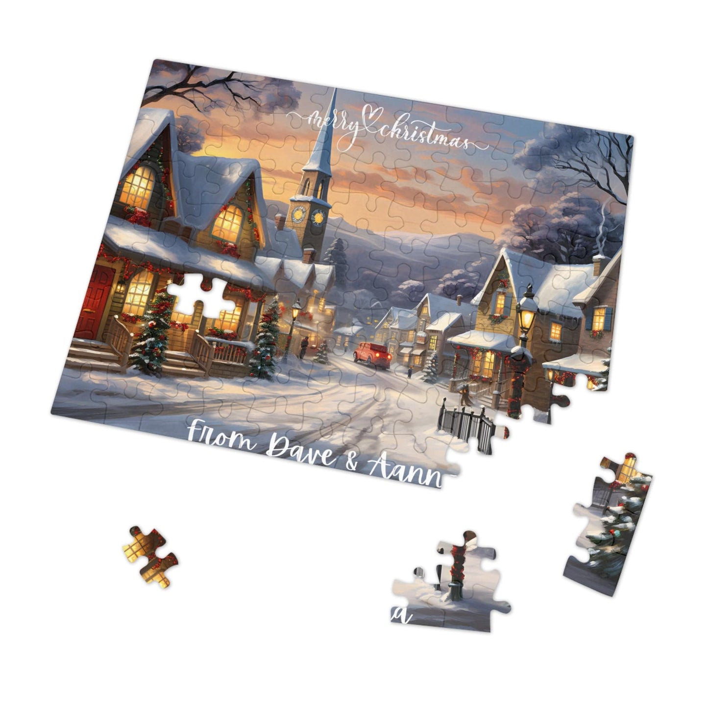 Customized Jigsaw Puzzle Gift 1000 Pieces: Snowy Village | Custom Text with Sizes (110-1000 Pieces) | Challenging Puzzle | Ideal Gift | Educational Family Activity