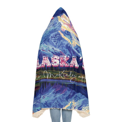 Alaska's Grandeur Fleece Sherpa Hoodie (203 x 140 cm) with Custom Name - Large Wearable Blanket for Her - Stained Glass Effect