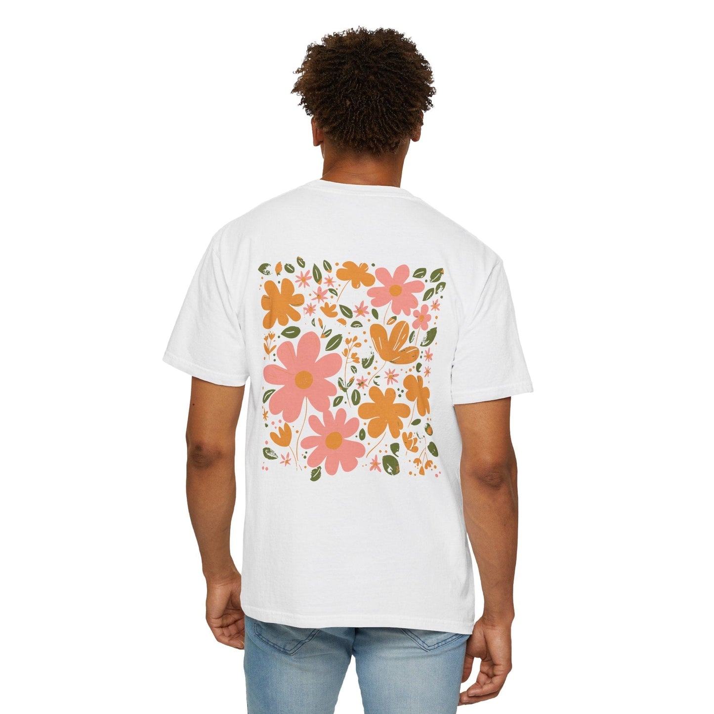 Flower Market Back Print Graphic Tee for Women - White/Ivory, Boho Floral Nature Shirt