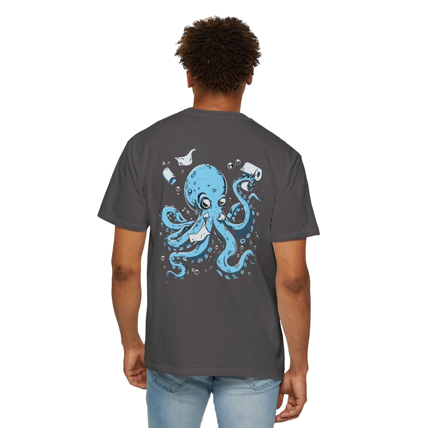 Oversized Octopus with Tissue Paper Graphic Tee Women's - Pepper/Graphite, Gift for Ocean Lover, Sea Life Enthusiast, Marine Life