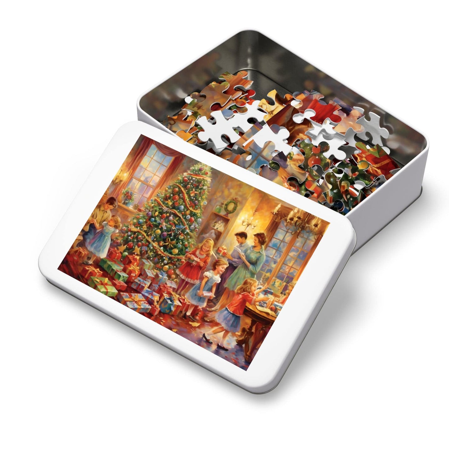 Christmas Tree Jigsaw Puzzle 1000 Piece: Family Putting Gifts Around Christmas Tree |Custom Sizes (110-1000) | Hardest Jigsaw Puzzles| Limited Edition Festive Gift | Stress-Relieving Activity for Kids & Adults