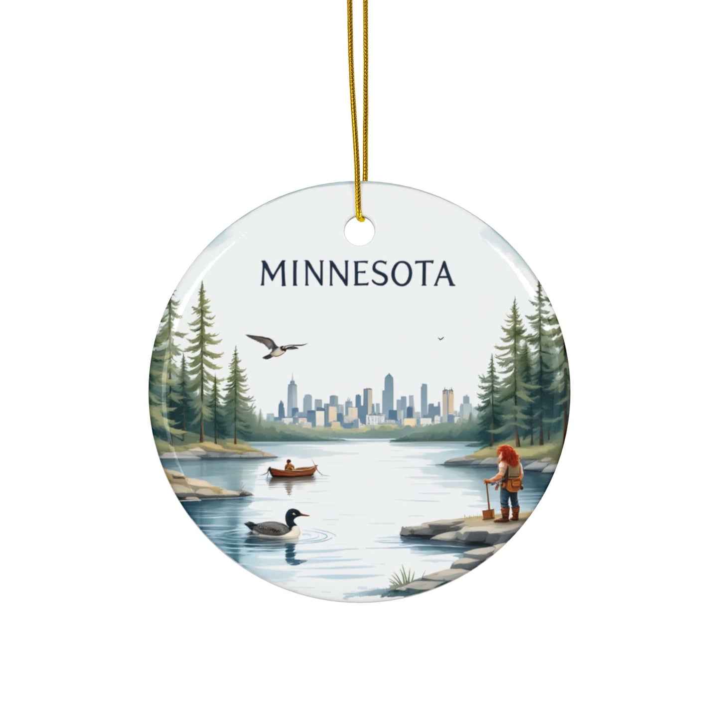 2024 MINNESOTA State Ornament - Green White Ceramic Circle Bauble (3mm) | Unique Artist-Designed Gift for Christmas, Home Decor, Collectors & Travel Enthusiasts