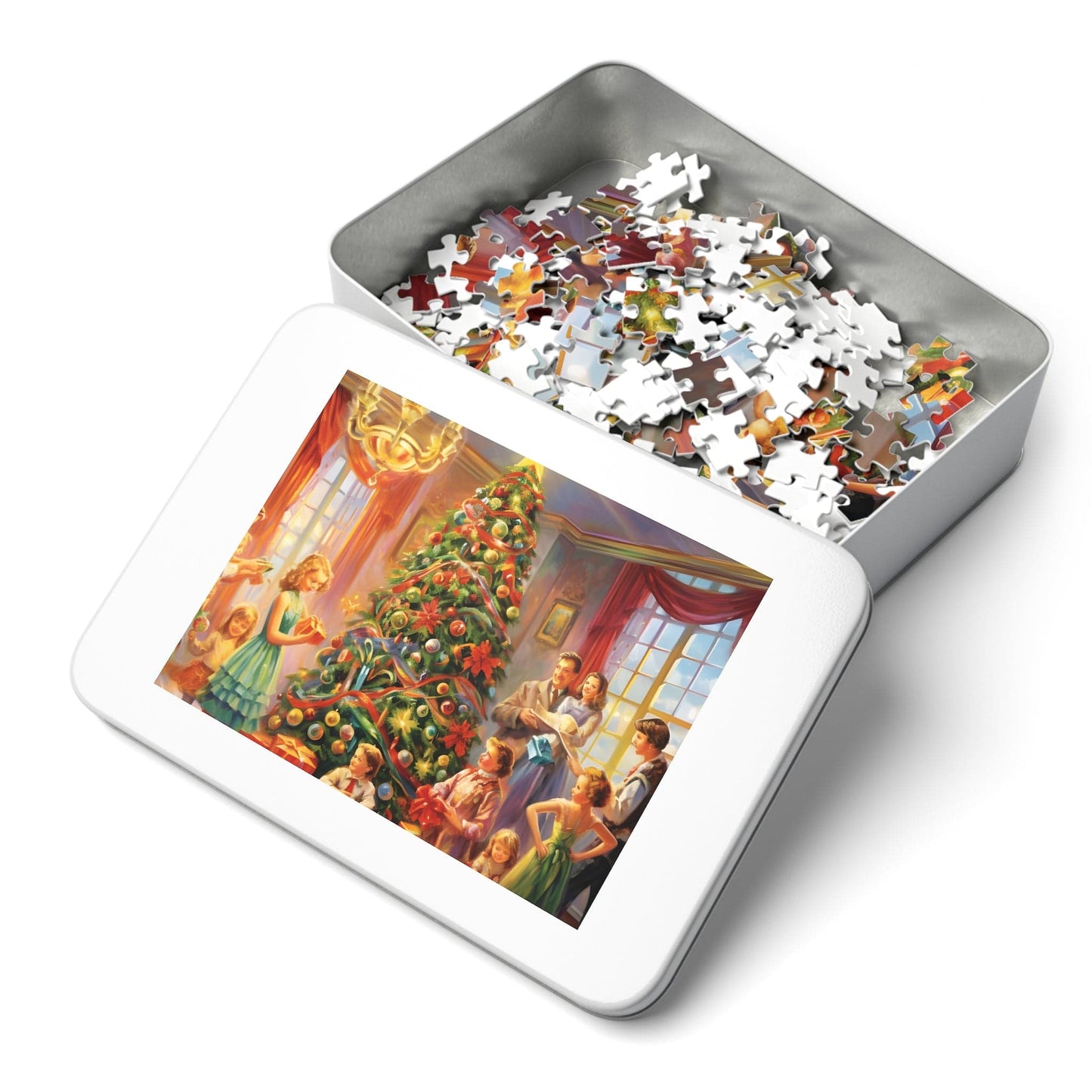 Modern Christmas Jigsaw Puzzle (1000 Pieces):Oil-Painted Home Party Scene | Custom Sizes (110-1000 Pieces) | Challenging Festive Activity | Ideal Holiday Gift | Brain Teasing Game for Kids & Adults