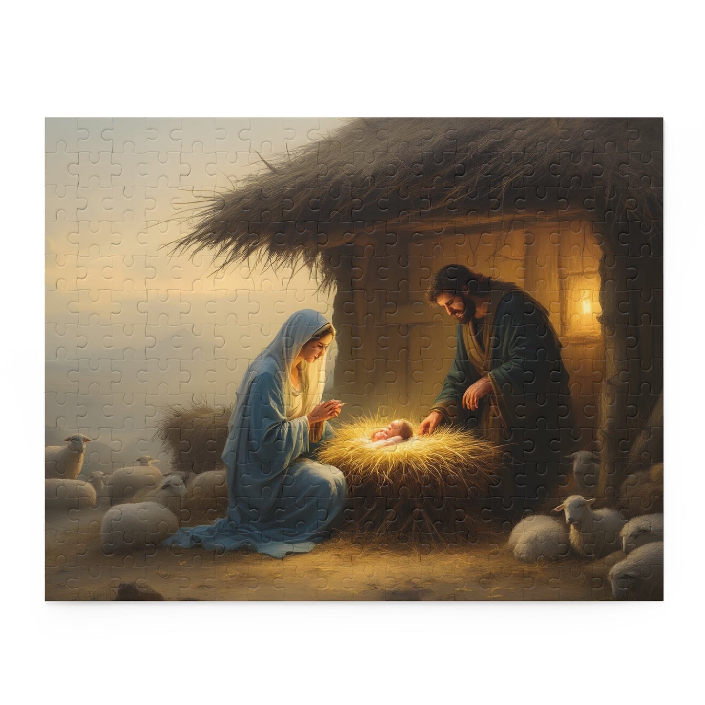 SARSARI Born in a Barn Nativity Jigsaw Puzzle Games (120, 252, 500 pieces) for Adults | Educational Brain Toys | Holiday Religious Gift for Family