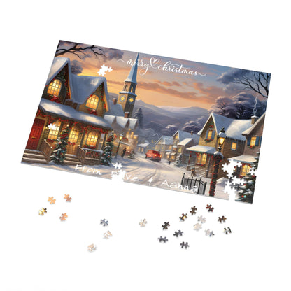 Customized Jigsaw Puzzle Gift 1000 Pieces: Snowy Village | Custom Text with Sizes (110-1000 Pieces) | Challenging Puzzle | Ideal Gift | Educational Family Activity