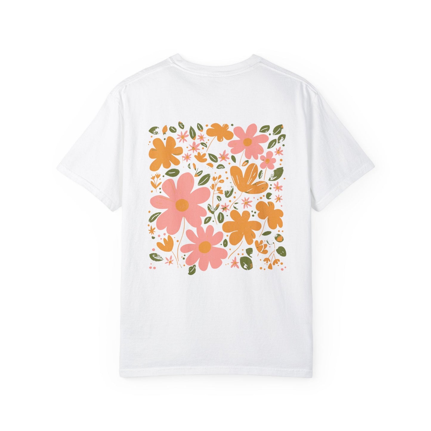 Flower Market Back Print Graphic Tee for Women - White/Ivory, Boho Floral Nature Shirt