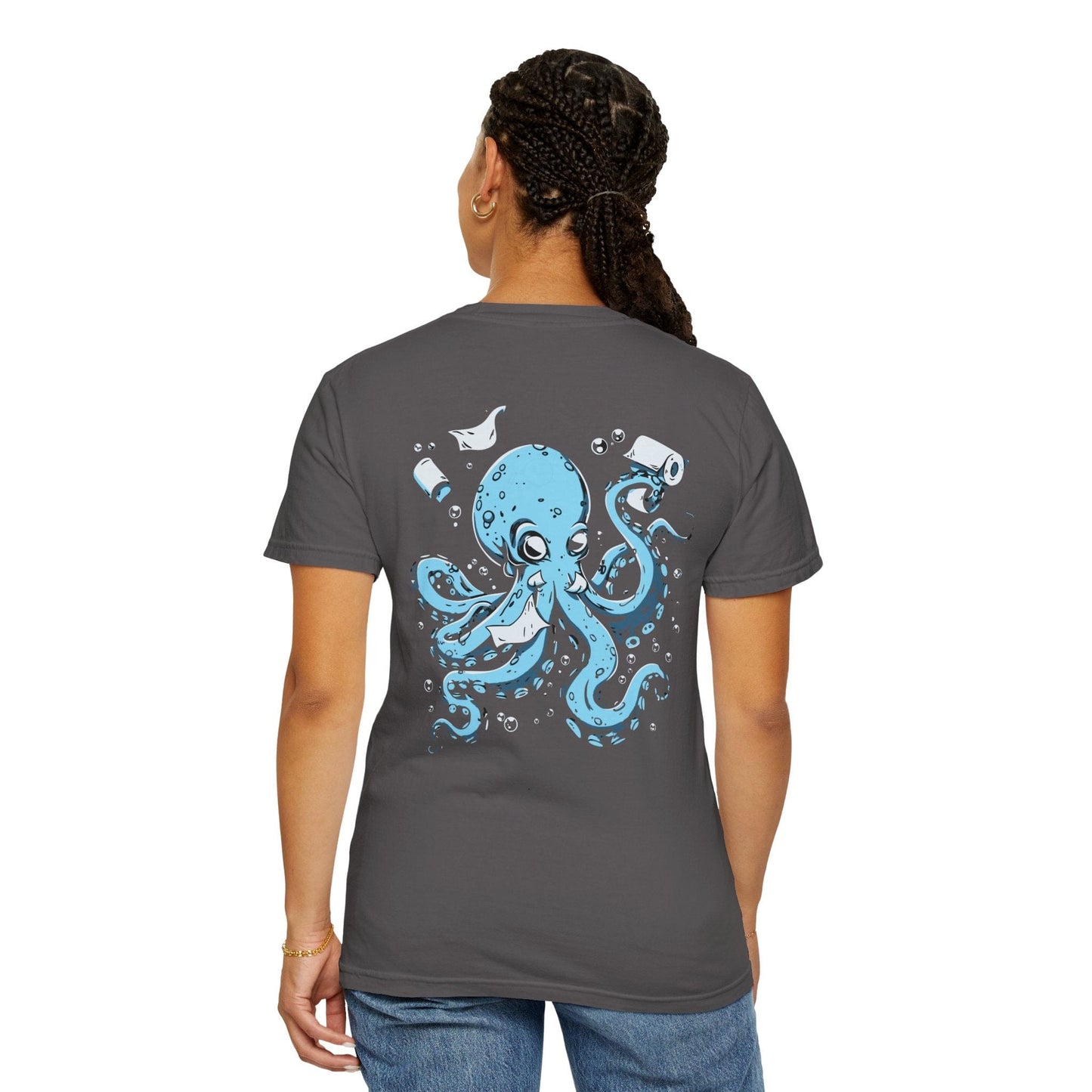 Oversized Octopus with Tissue Paper Graphic Tee Women's - Pepper/Graphite, Gift for Ocean Lover, Sea Life Enthusiast, Marine Life