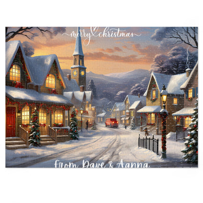 Customized Jigsaw Puzzle Gift 1000 Pieces: Snowy Village | Custom Text with Sizes (110-1000 Pieces) | Challenging Puzzle | Ideal Gift | Educational Family Activity