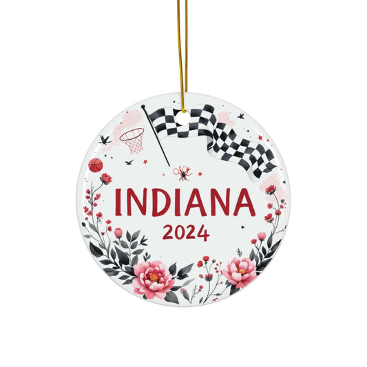 2024 INDIANA State Ceramic Ornament - Unique Artist-Designed Blue White Circle Bauble (3mm)| Year-Round Gift for Home Decor, Collectors & Travel Enthusiasts